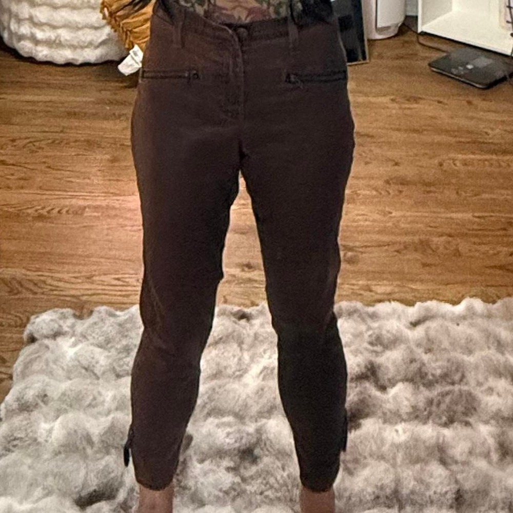 Current Elliott The Ankle Zip Coated Brown Metallic Skinny Jeans Moto Size 0